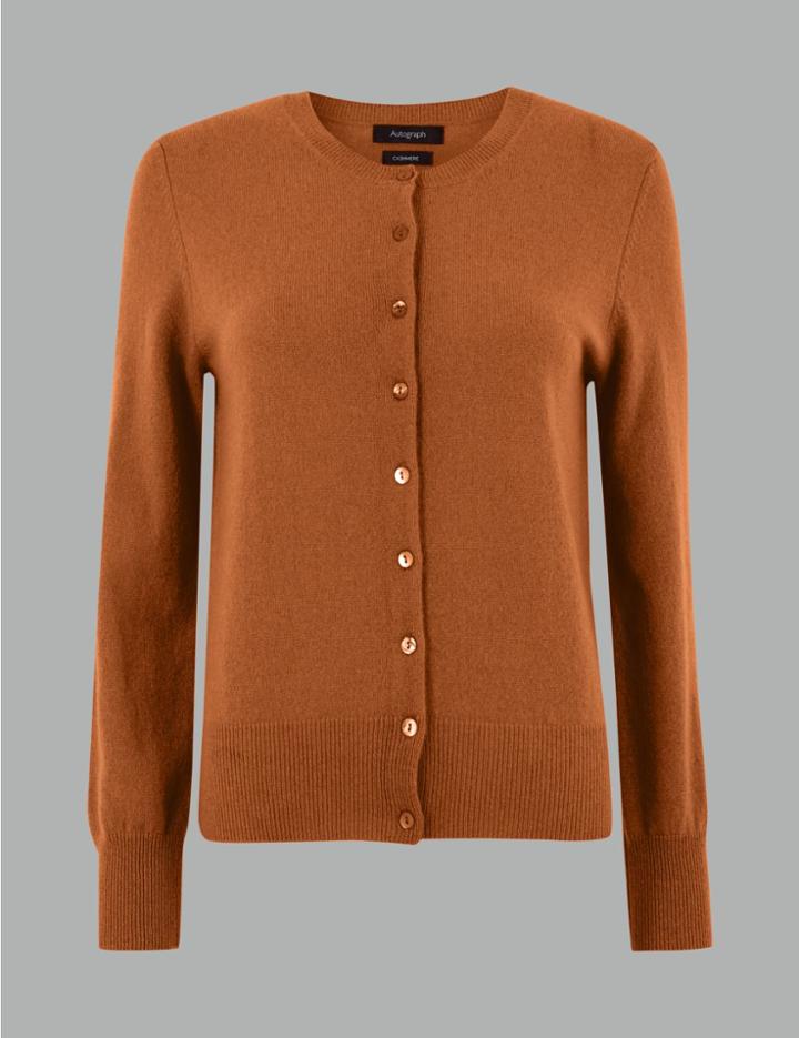 Marks & Spencer Pure Cashmere Round Neck Cardigan Tan