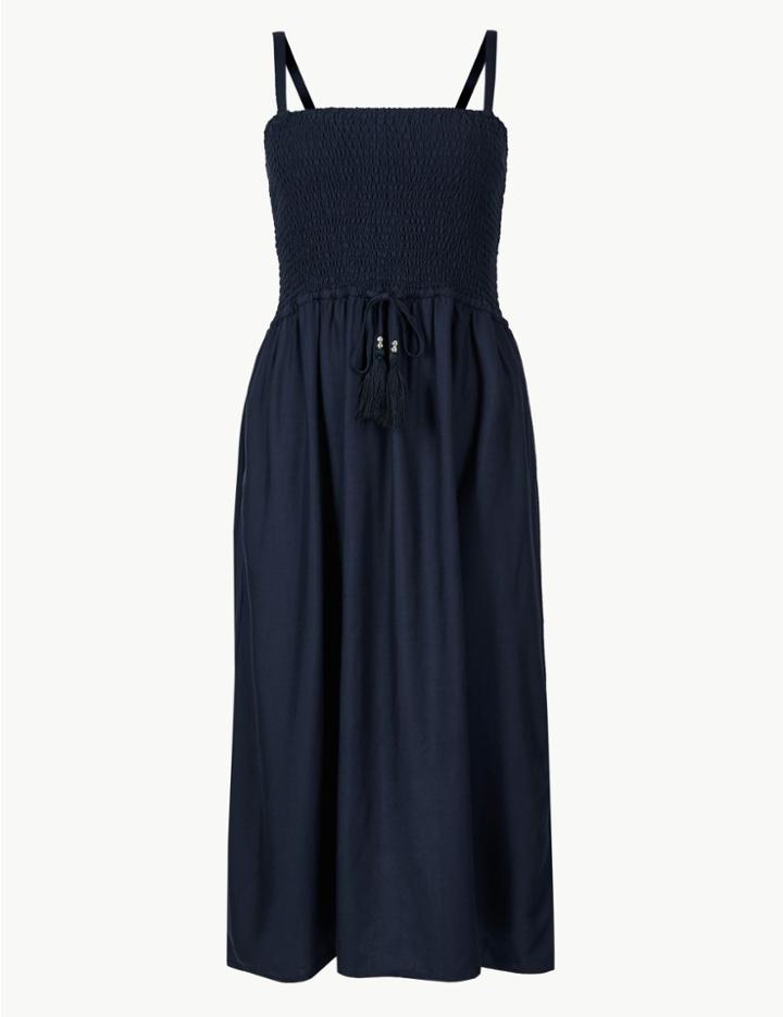 Marks & Spencer Shirred Swing Midi Dress Navy