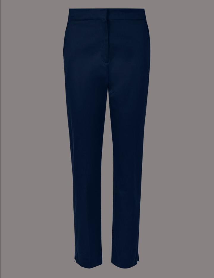 Marks & Spencer Cotton Rich Split Hem Trousers Navy