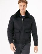 Marks & Spencer Wool Blend Borg Collar Jacket Grey