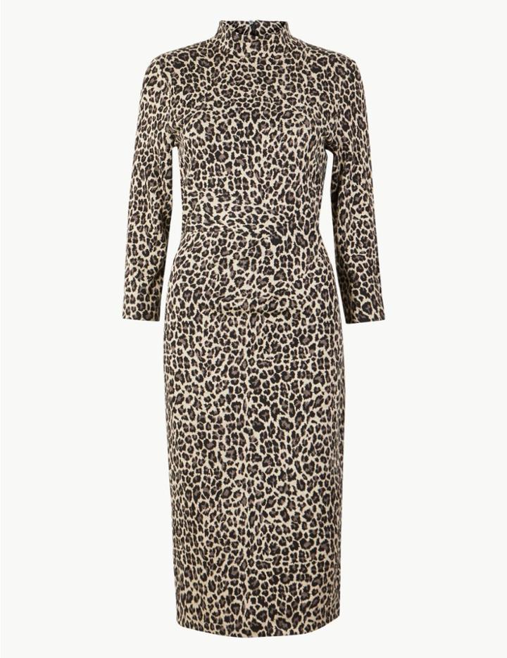 Marks & Spencer Jersey Animal Print Midi Bodycon Dress Black Mix