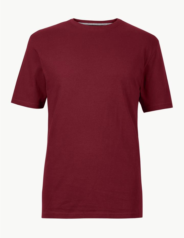 Marks & Spencer Regular Fit Pure Cotton Crew Neck T-shirt Burgundy