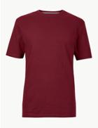 Marks & Spencer Regular Fit Pure Cotton Crew Neck T-shirt Burgundy