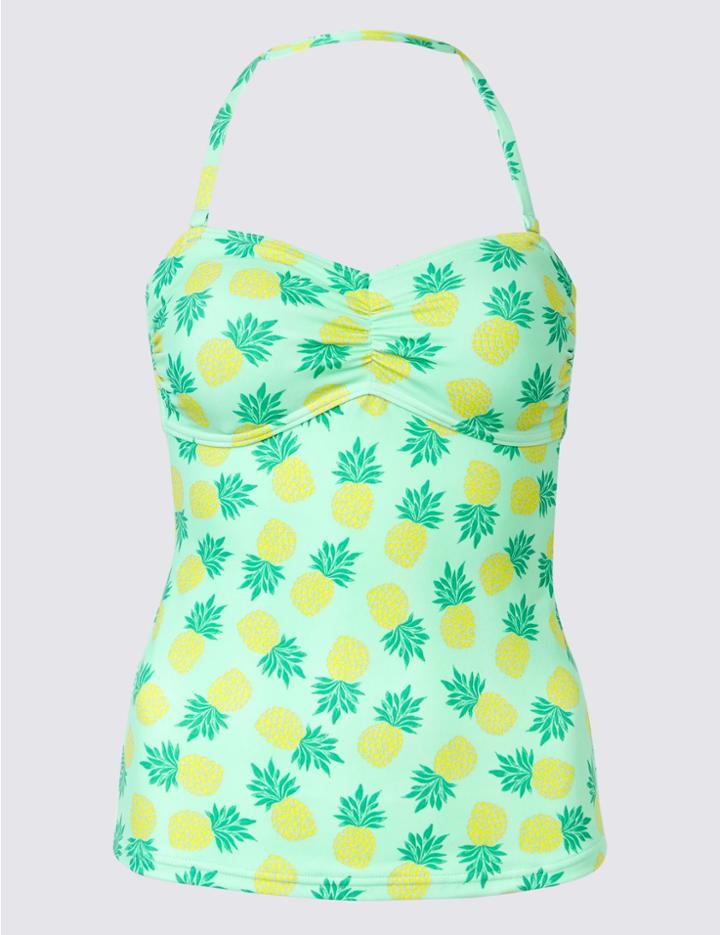 Marks & Spencer Pineapple Print Bandeau Tankini Top Aqua Mix