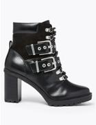 Marks & Spencer Double Buckle Hiker Ankle Boots Black Mix