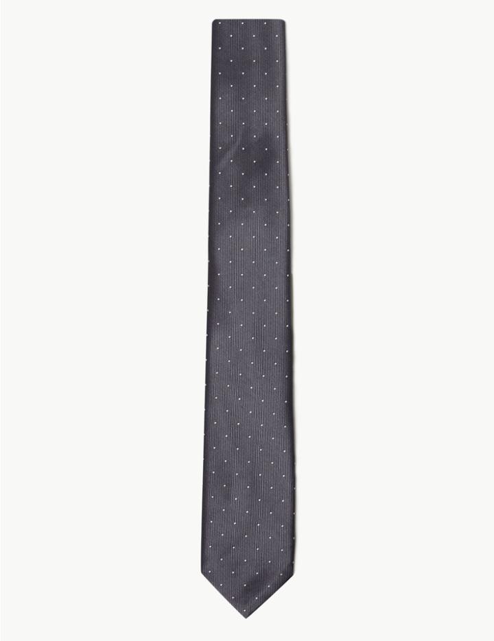 Marks & Spencer Twill Skinny Polka Dot Tie Dark Grey