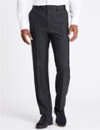 Marks & Spencer Regular Fit Wool Blend Flat Front Trousers Indigo