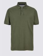 Marks & Spencer Pure Cotton Pique Polo Shirt Medium Khaki