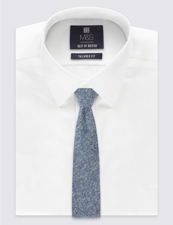 Marks & Spencer Handmade Silk Nep Textured Tie Chambray