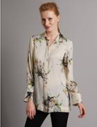 Marks & Spencer Floral Print Long Sleeve Shirt Ivory