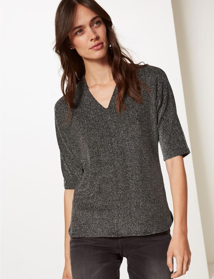 Marks & Spencer Sparkly V-neck Top Gold Mix