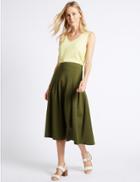 Marks & Spencer Cotton Blend Box Pleated A-line Midi Skirt Olive