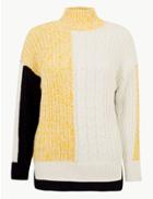 Marks & Spencer Cable Knit Turtle Neck Jumper Yellow Mix