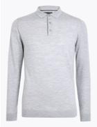 Marks & Spencer Pure Merino Wool Polo Shirt Silver