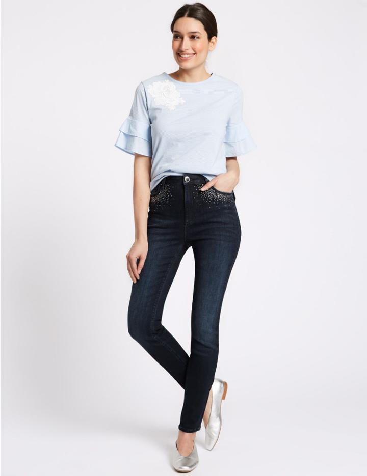 Marks & Spencer Embellished Roma Rise Jeans Indigo Mix