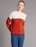 Marks & Spencer Cotton Rich Colour Block Cable Knit Jumper Red Mix