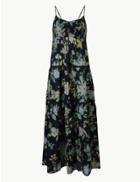 Marks & Spencer Pure Cotton Floral Print Slip Midi Dress Navy Mix