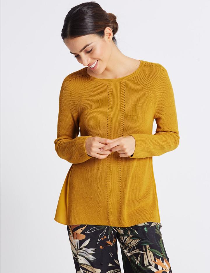 Marks & Spencer Woven Round Neck Jumper Dark Gold