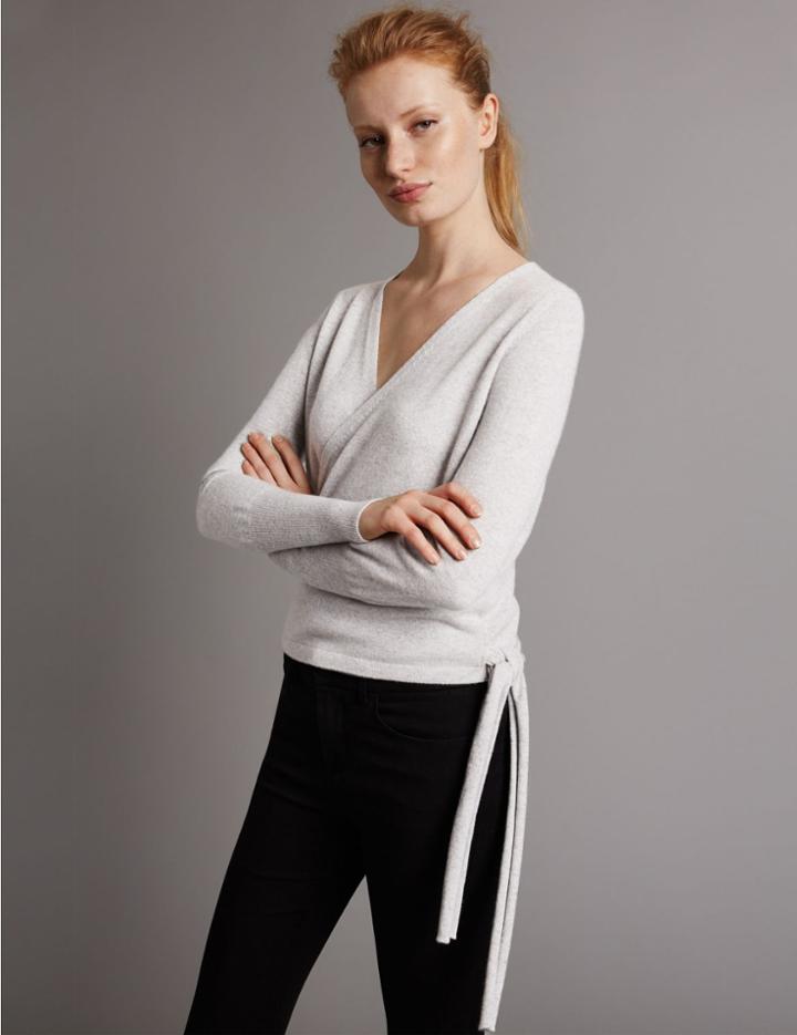 Marks & Spencer Pure Cashmere Ballet Wrap Cardigan Silver Grey