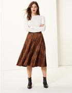 Marks & Spencer Animal Print Jersey Pleated Midi Skirt Natural Mix