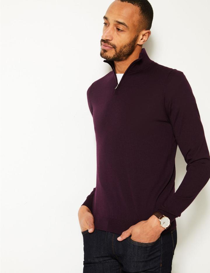 Marks & Spencer Pure Merino Wool Half Zipped Jumper Plum