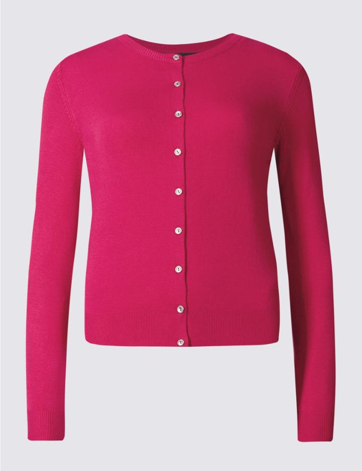 Marks & Spencer Round Neck Cardigan Hot Pink