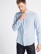 Marks & Spencer Pure Linen Striped Shirt With Pocket Chambray