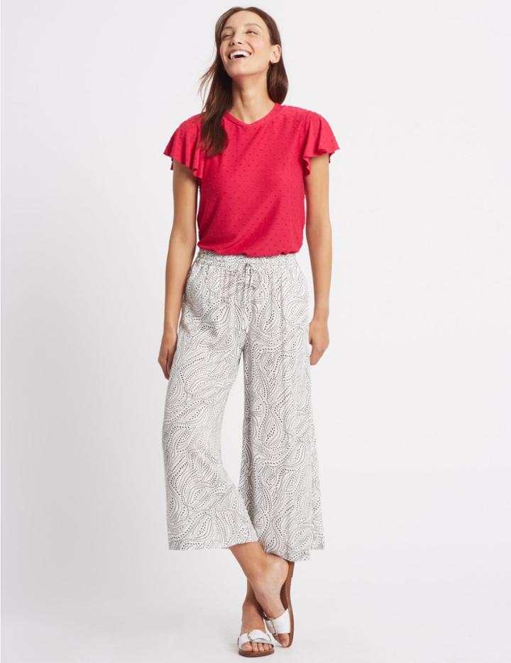 Marks & Spencer Mono Wide Leg Cropped Trousers Black Mix