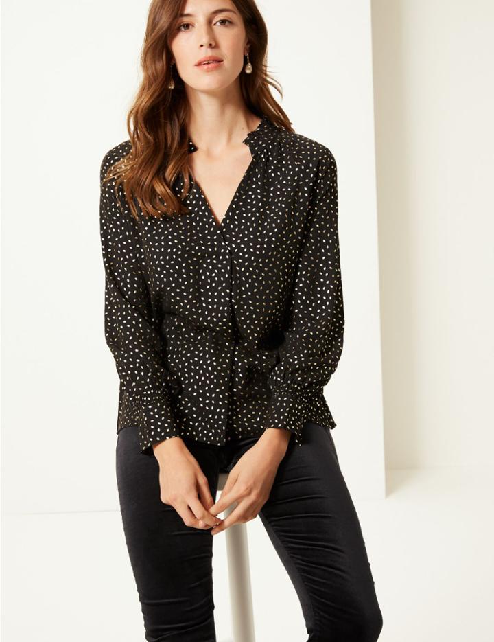 Marks & Spencer Sparkly V-neck Long Sleeve Blouse Black