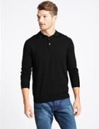 Marks & Spencer Pure Merino Wool Knitted Polo Black
