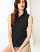 Marks & Spencer Cotton Rich Button Detailed Shirt Black