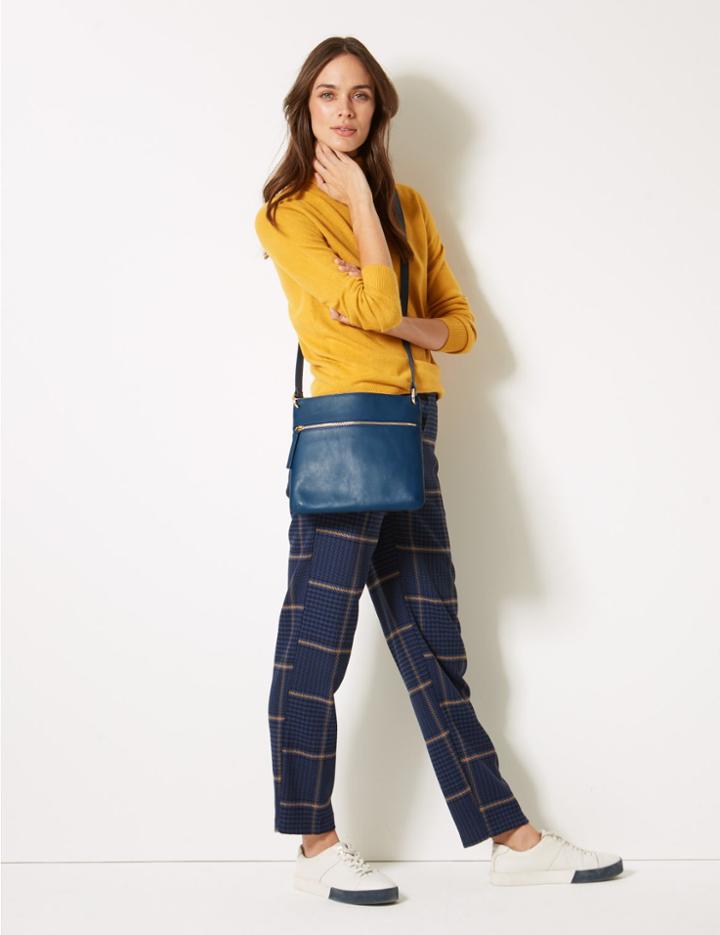 Marks & Spencer Leather Cross Body Bag French Navy