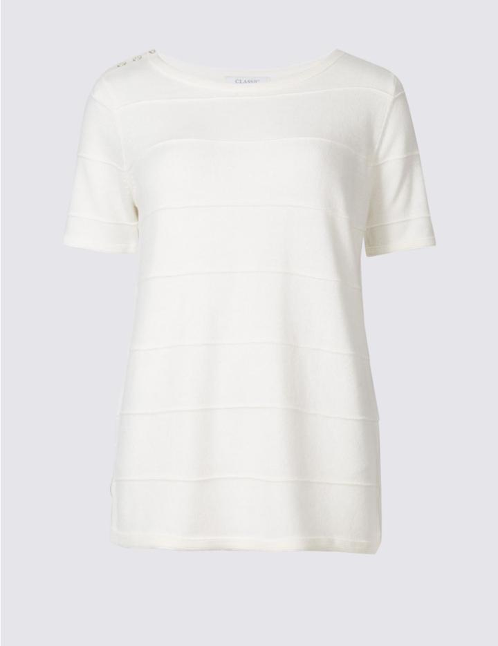 Marks & Spencer Ripple Detail Round Neck Jumper Ivory