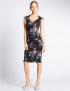 Marks & Spencer Floral Shadow Cap Sleeve Scuba Dress Black Mix