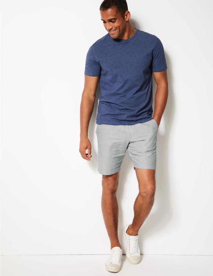 Marks & Spencer Linen Rich Striped Shorts Grey Mix