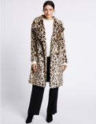 Marks & Spencer Leopard Faux Fur Coat Natural Mix