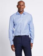Marks & Spencer Pure Cotton Non-iron Textured Shirt Blue Mix