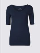Marks & Spencer Pure Cotton V-neck Half Sleeve T-shirt Navy
