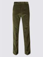 Marks & Spencer Regular Fit Cotton Rich Flat Front Trousers Forest Green