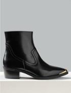 Marks & Spencer Leather Block Heel Metal Toe Ankle Boots Black