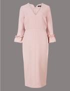 Marks & Spencer Ruffle Cuff 3/4 Sleeve Bodycon Midi Dress Pink