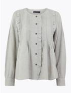 Marks & Spencer Cotton Rich Pintuck Pioneer Blouse Grey Marl