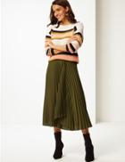 Marks & Spencer Satin Pleated Midi Skirt Fern Green
