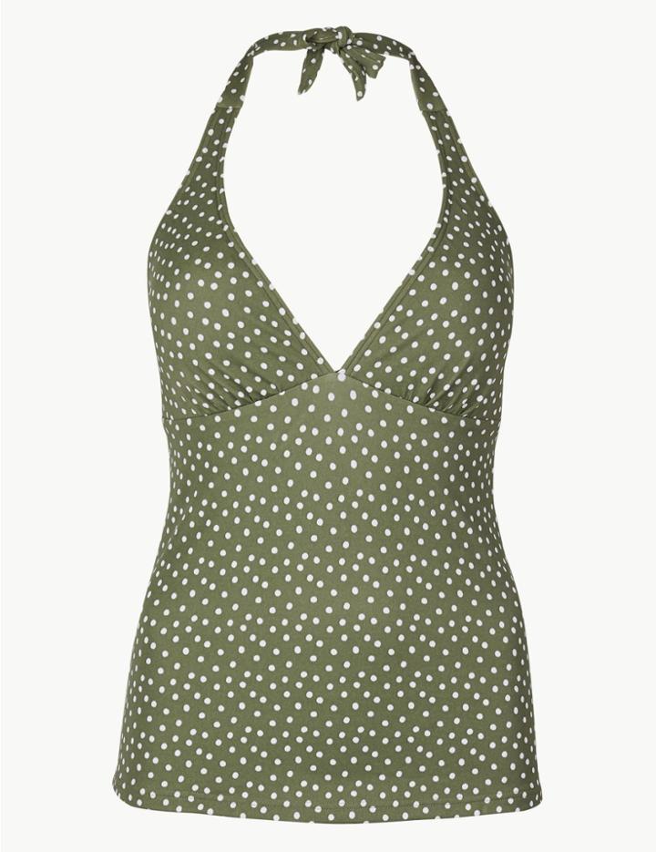 Marks & Spencer Spot Print Plunge Tankini Top Khaki Mix