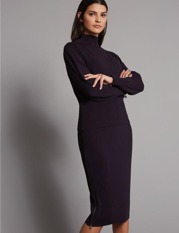 Marks & Spencer Knitted Zip Detail Pencil Skirt Navy