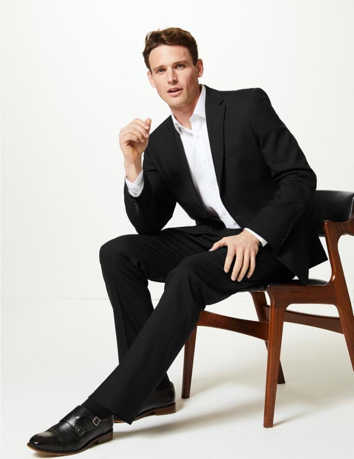 Marks & Spencer Black Textured Tailored Fit Jacket Black