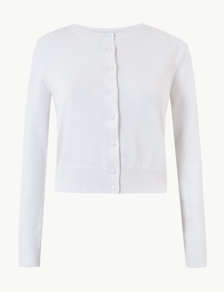 Marks & Spencer Pure Cotton Round Neck Cardigan Soft White