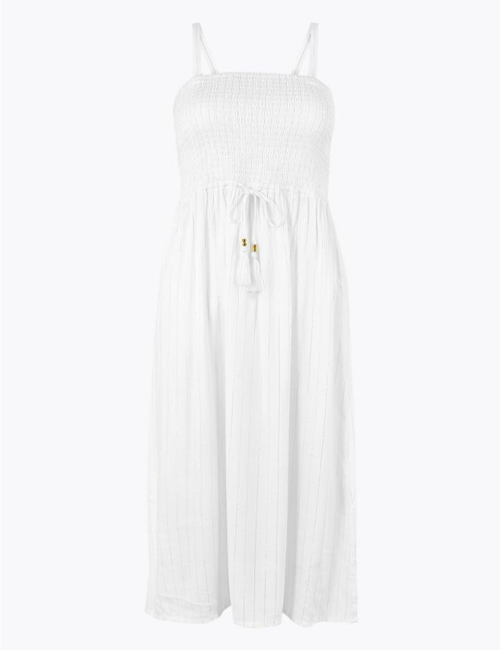 Marks & Spencer Shirred Square Neck Beach Dress White