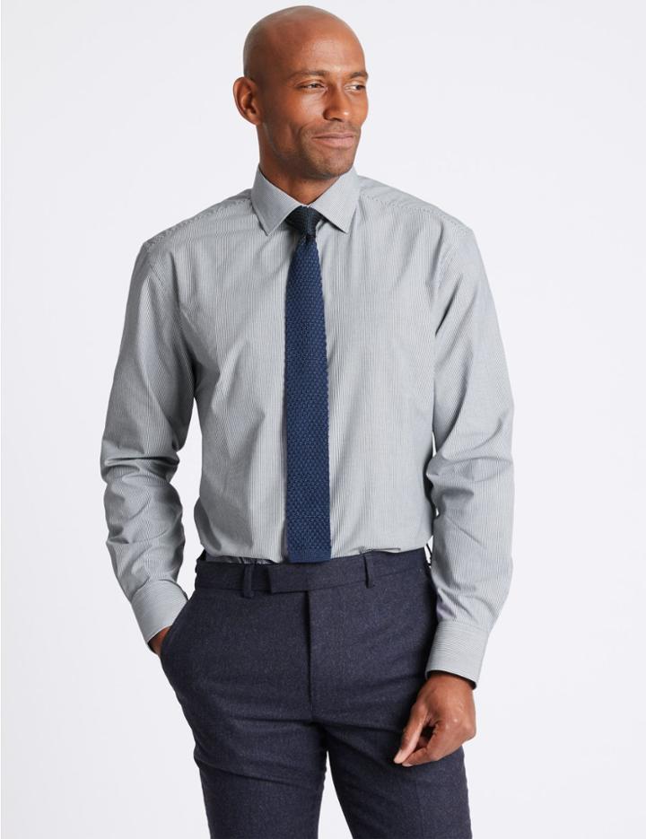 Marks & Spencer Cotton Blend Regular Fit Shirt Navy Mix