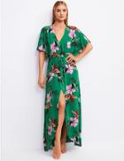 Marks & Spencer Floral Print Plunge Swing Beach Dress Green Mix